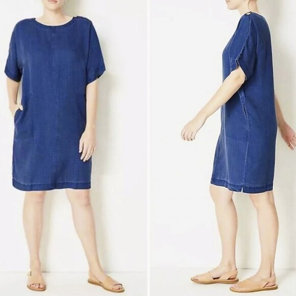 J. Jill Pure Jill Indigo Kimono-Sleeve Chambray Shorewash Blue Midi M Tall -NWOT - Picture 1 of 5